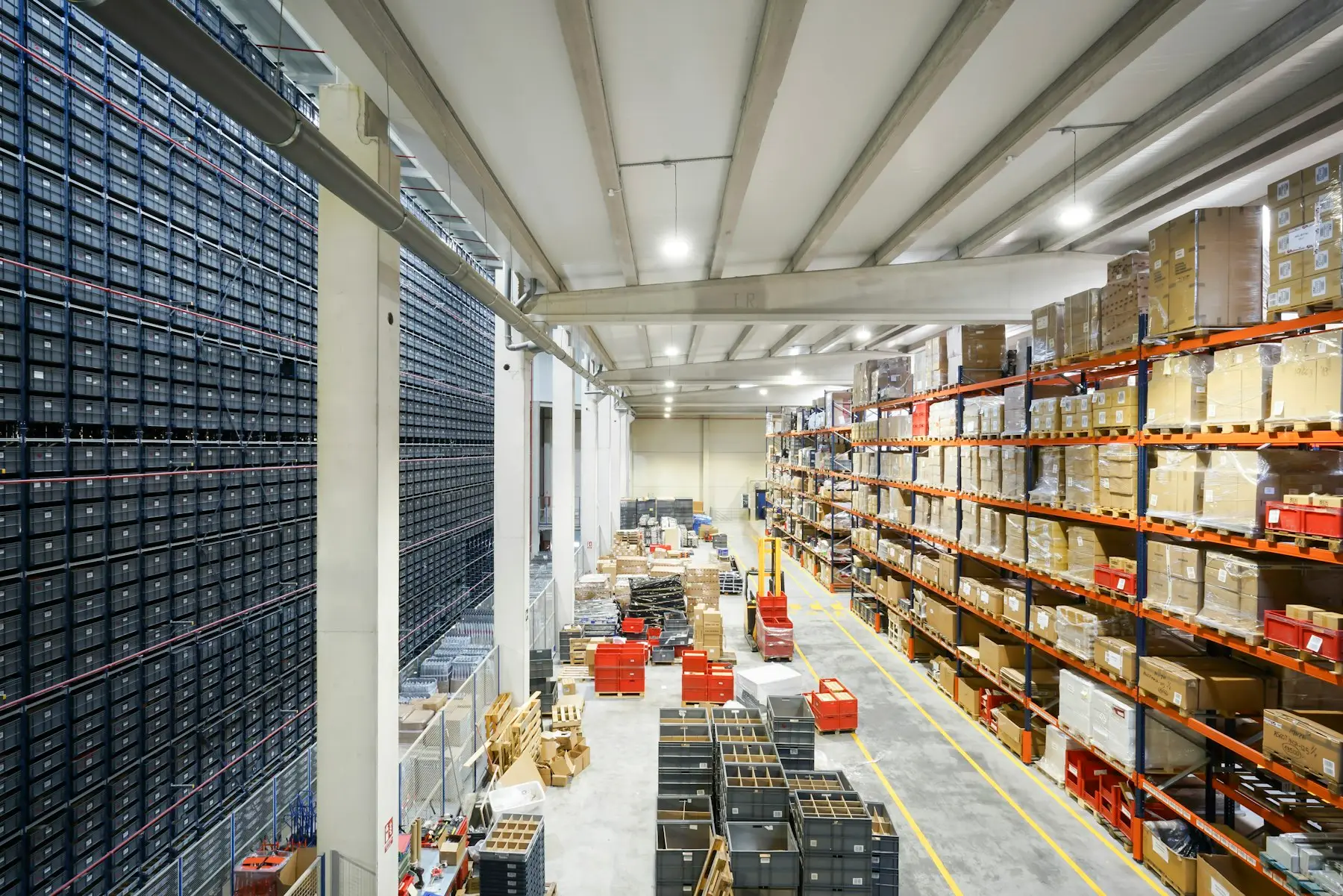 A warehouse with racks of boxed goods